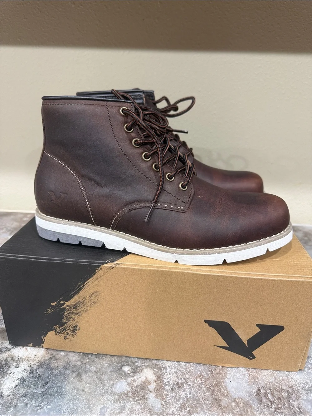 Brown Men's Chukka Boots - Rugged Leather with White Lug Sole